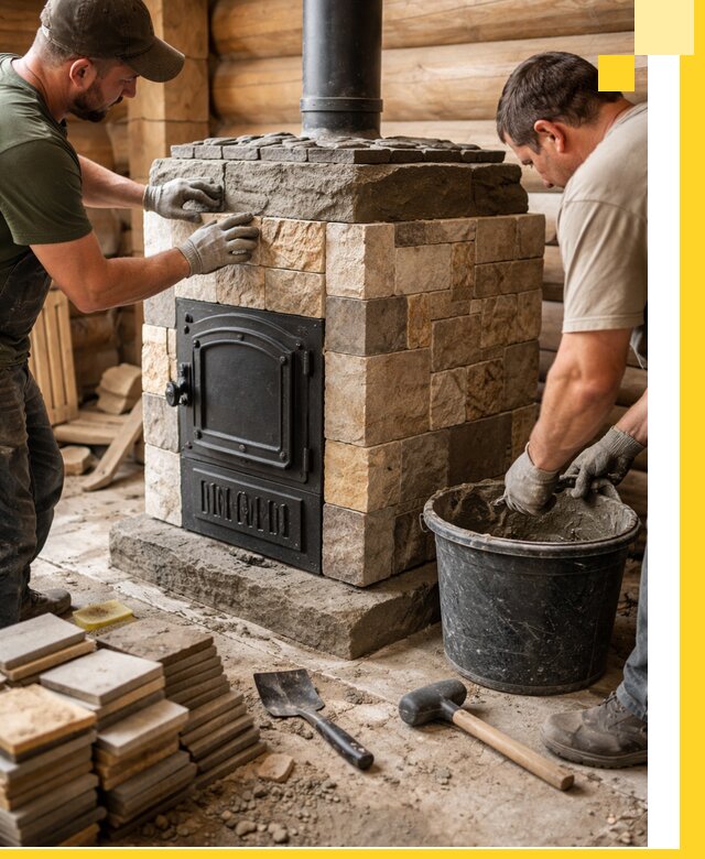 Облицовка банной печи под ключ в Надыме: камень и плитка