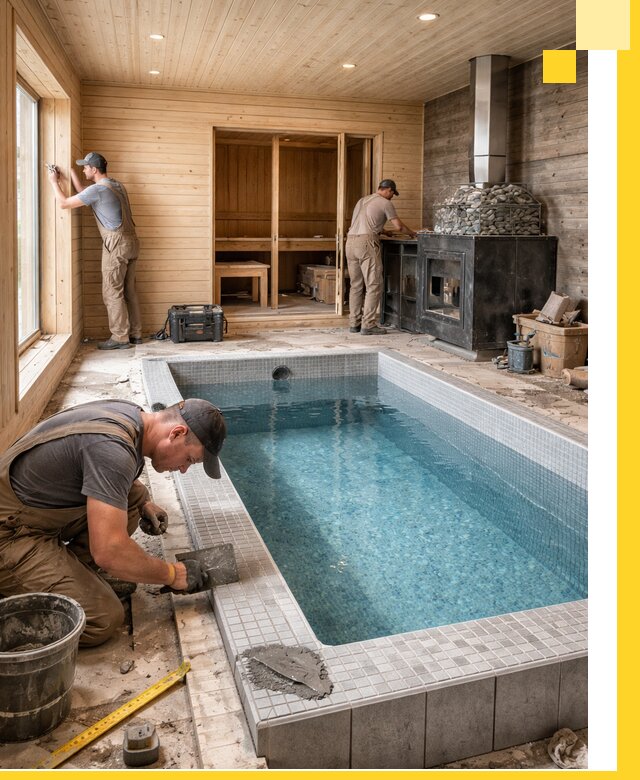 Проект бани с бассейном и сауной в Надыме под ключ