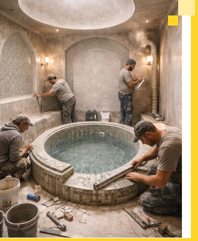 Профессиональное строительство хамама с бассейном в Надыме под ключ