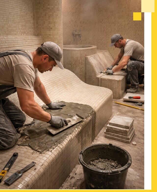 Лежаки для хамама под ключ в Надыме, проект и монтаж