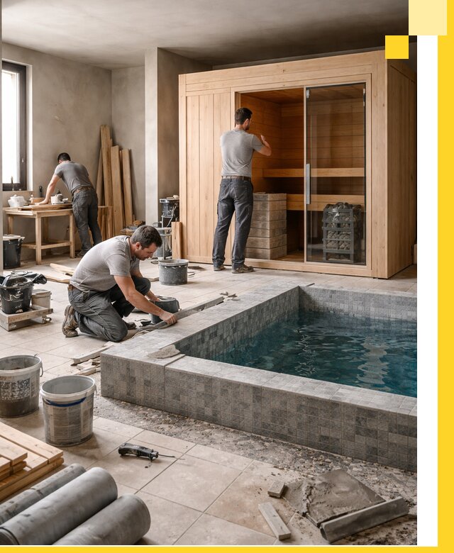 SPA зоны под ключ с бассейном сауной и печью в Надыме